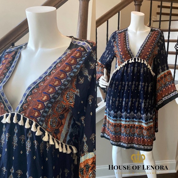 KORI AMERICA Paisley Flare Sleeve Trapeze Dress, size Medium - Picture 2 of 8